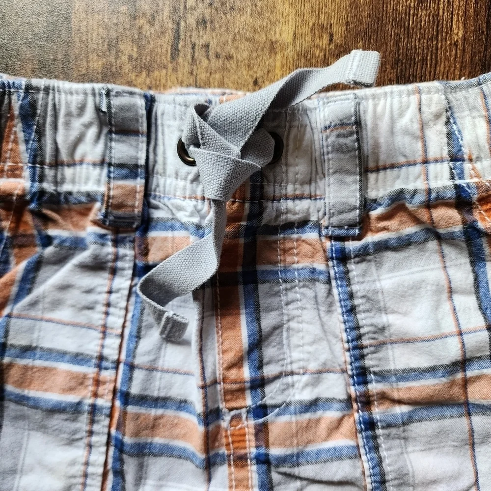 GYMBOREE White, orange and blue plaid shorts Size 18-24 mo